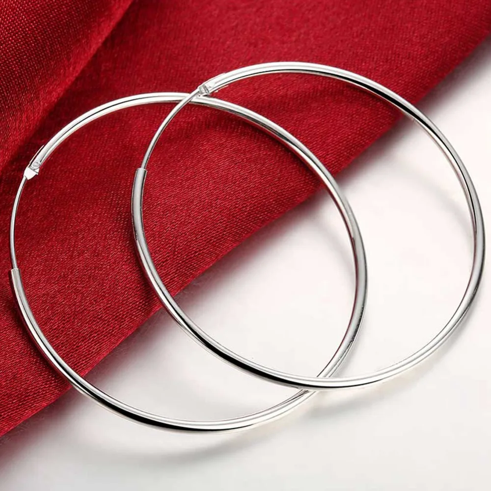 Фото Женские круглые серьги-кольца из серебра 925 пробы 35/50 мм | Украшения и аксессуары