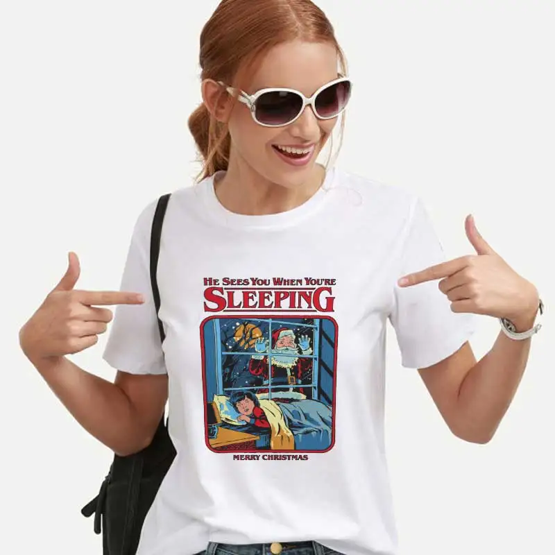 90s Vintage Kawaii Streetwear Tops T-shirt Harajuku Leisure Vogue He Sees You When You Are Sleeping Funny Female T-shirt
90s Vintage Kawaii Streetwear Tops T-shirt Harajuku Leisure Vogue He Sees You When You Are Sleeping Funny Female T-shirt
