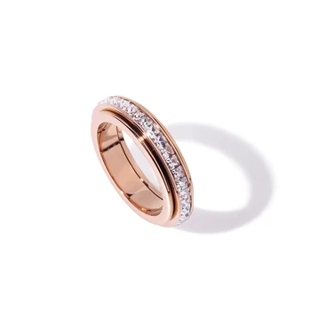 

YUN RUO Rotatable Lucky Zircon Ring Rose Gold Color Birthday Gift Woman Fashion Titanium Steel Jewelry Never Fade Drop Ship