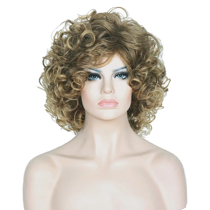 

StrongBeauty Women's Wig Synthetic Blonde Mix Shotr Curly Natural Fluffy Hairstyles Hair Capless Wigs