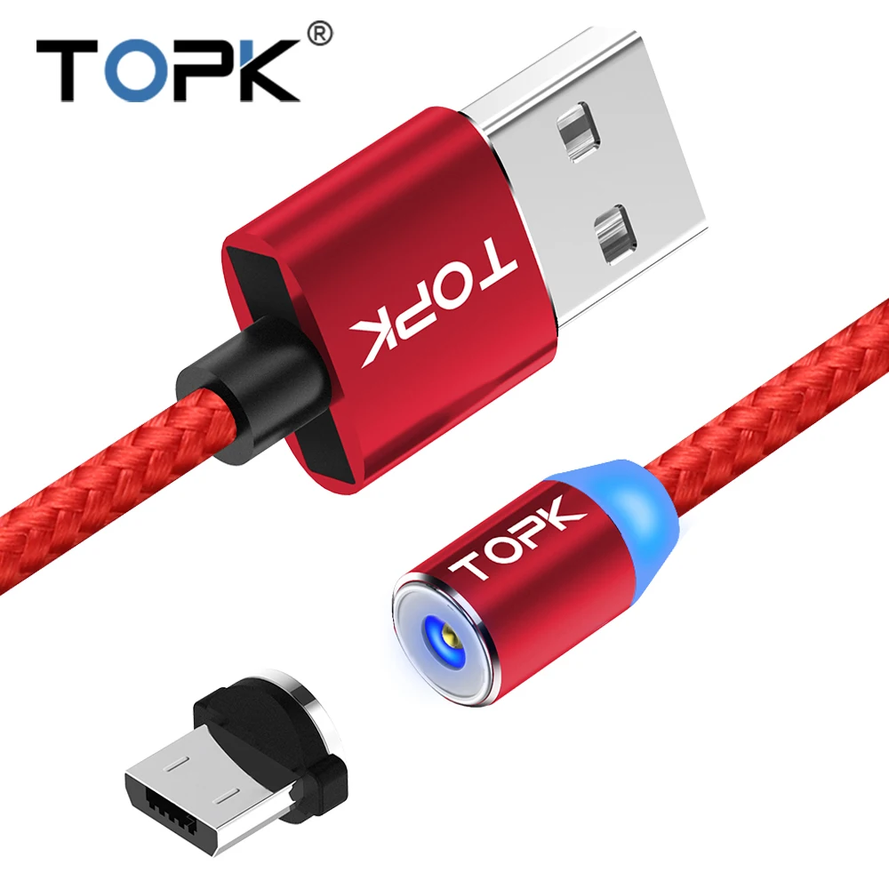 Фото TOPK R-Line2 1 м 2 светодиодный магнитный кабель Micro USB Премиум нейлоновый Плетеный