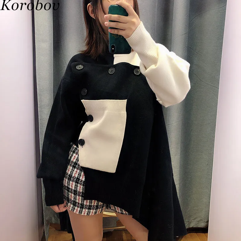 Korobov Winter New Arrival Female Pullovers Black White Patchwork Pockets Sweaters O-Neck Irregular Sweater 76492
Korobov Winter New Arrival Female Pullovers Black White Patchwork Pockets Sweaters O-Neck Irregular Sweater 76492