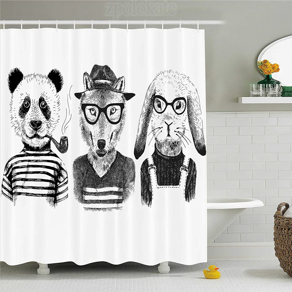 Animal Shower Curtain Hipster Panda Bear Cigar Fox and Rabbit Glasses in Human Clothes Illustration Fabric Bathroom Decor Set
Animal Shower Curtain Hipster Panda Bear Cigar Fox and Rabbit Glasses in Human Clothes Illustration Fabric Bathroom Decor Set