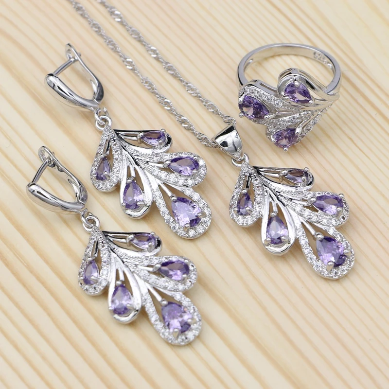 Jewelry Sets 925 Silver Accessories Purple Cubic Zirconia White Crystal Silver Necklace Pendant Earring Ring Sets For Party
Jewelry Sets 925 Silver Accessories Purple Cubic Zirconia White Crystal Silver Necklace Pendant Earring Ring Sets For Party