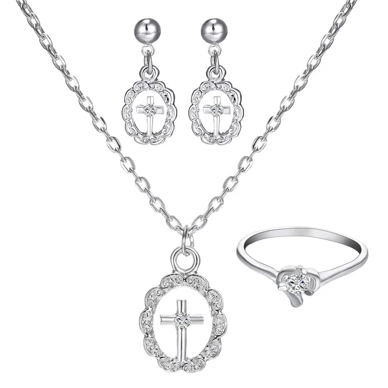 Women's/Girl's Simple Design Round Cross Pendant Rhinestone Necklace Drop Earring Ring Jewelry Set gift
Women's/Girl's Simple Design Round Cross Pendant Rhinestone Necklace Drop Earring Ring Jewelry Set gift