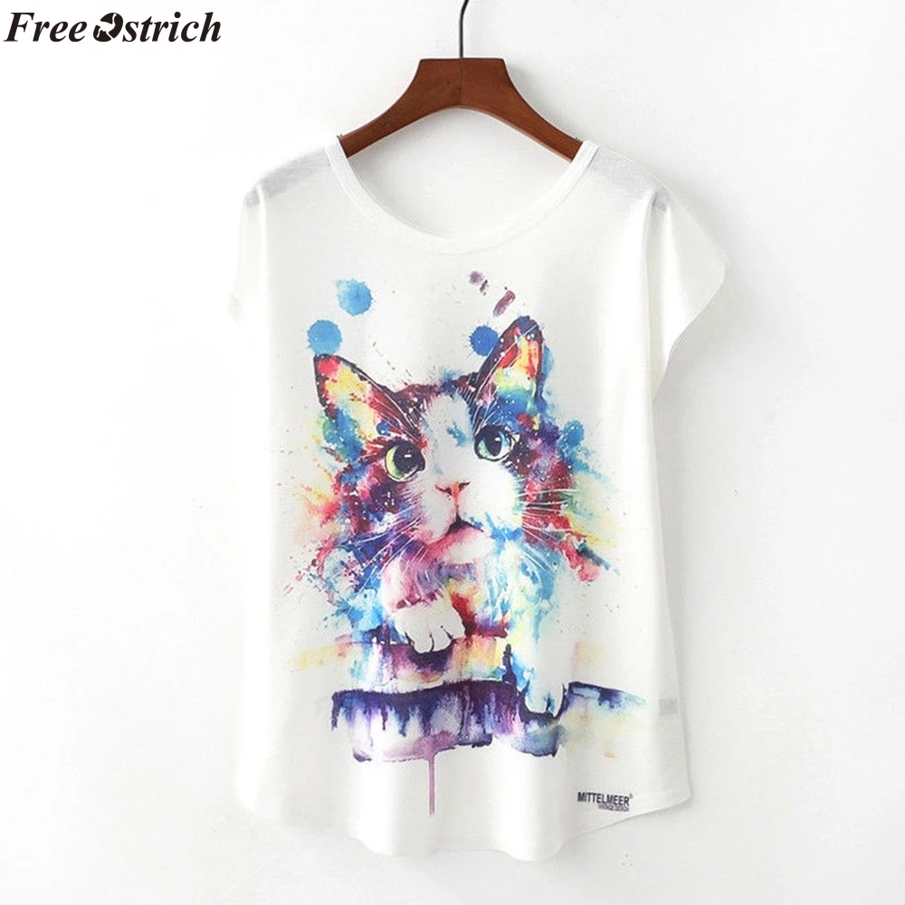 FREE OSTRICH women fashion O-neck cat print short-sleeved T-shirt Ladies white casual basic loose T-shirt tops summer plus size
FREE OSTRICH women fashion O-neck cat print short-sleeved T-shirt Ladies white casual basic loose T-shirt tops summer plus size