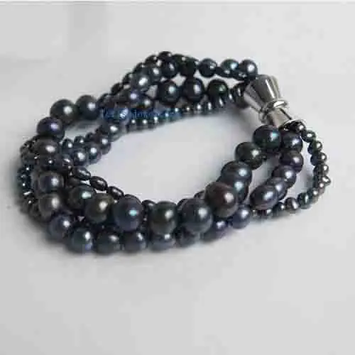 Фото Unique Pearls jewellery Store Four Strand Black Color Real Freshwater Pearl Bracelet Magnet Clasp Perfect Party Women Gift | Украшения и