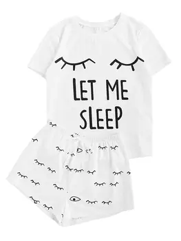 Closed Eyes Print 2 Pieces Set Women's Design Crop Top Sleepwear Tee Shorts Pajama Set Stretchy Loose Tops Elastic Waist Casual
Closed Eyes Print 2 Pieces Set Women's Design Crop Top Sleepwear Tee Shorts Pajama Set Stretchy Loose Tops Elastic Waist Casual