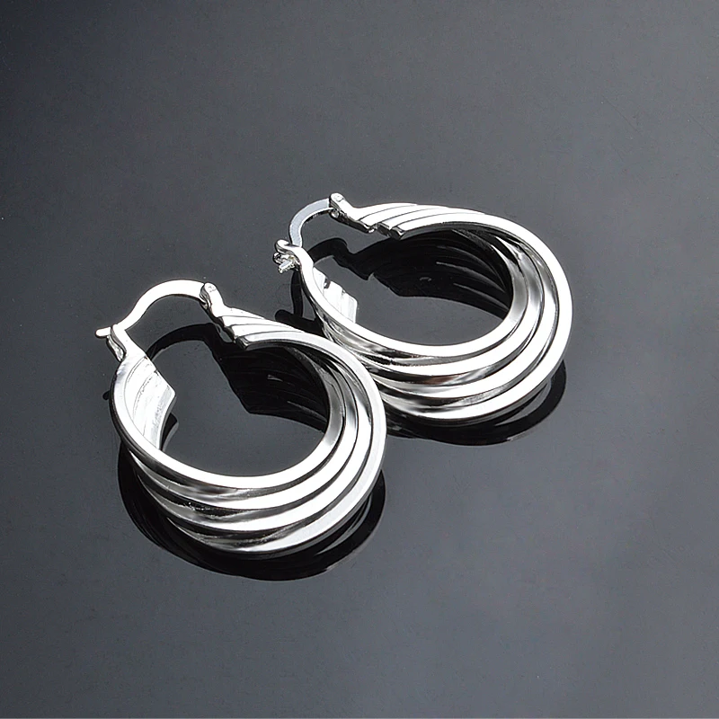 Image JEXXI Punk Style Sterling Silver Hoop Earrings For Women Party Earring Geometric Screw Thread Fashion Wedding Jewelry