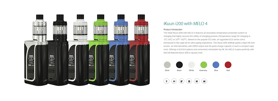 Original 200W Eleaf IKuun I200 / ikuu i200 Vape Kit with MELO 4 Atomizer 4.5ml & 4600mAh Battery Box Mod & EC2 Coil vs Drag 2