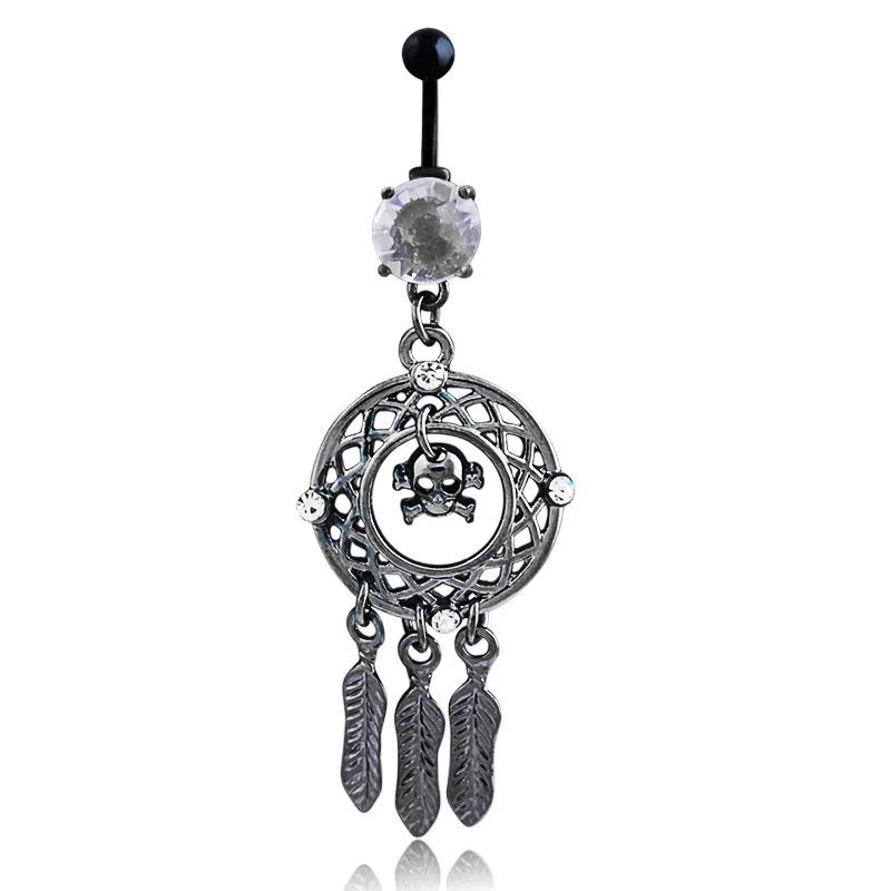 

Body Jewelry Crystal Gem Retro skull Dream Catcher Navel Dangle Belly Barbell Button Bar Ring Body piercing Art 0973