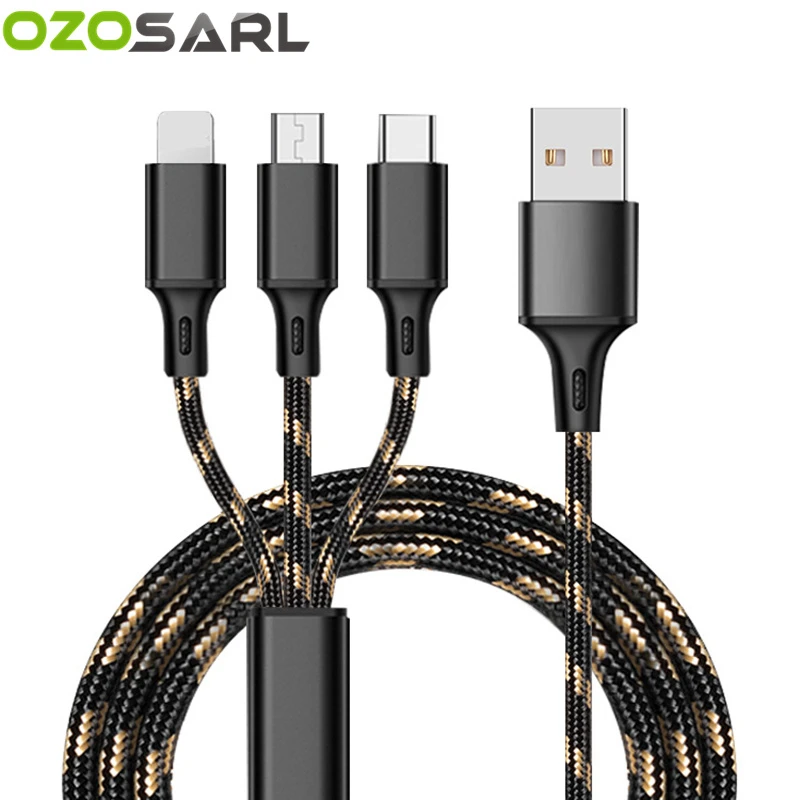 USB Cable 5V 2.8A 3 in 1 Fast Charging Fabric Braide Type C Micro USB Charger Cable Black Gold Wire Cord for iPhone iPad Cable
USB Cable 5V 2.8A 3 in 1 Fast Charging Fabric Braide Type C Micro USB Charger Cable Black Gold Wire Cord for iPhone iPad Cable
