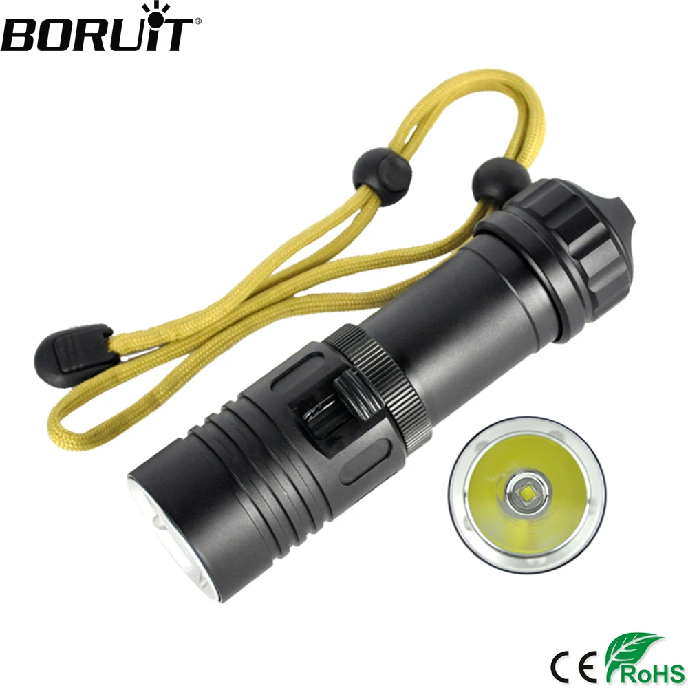 

BORUiT 10W XM-L2 LED 2000LM Scuba Diving Flashlight Underwater 80m Torch Waterproof Diver Portable Lantern by 18650 Battery