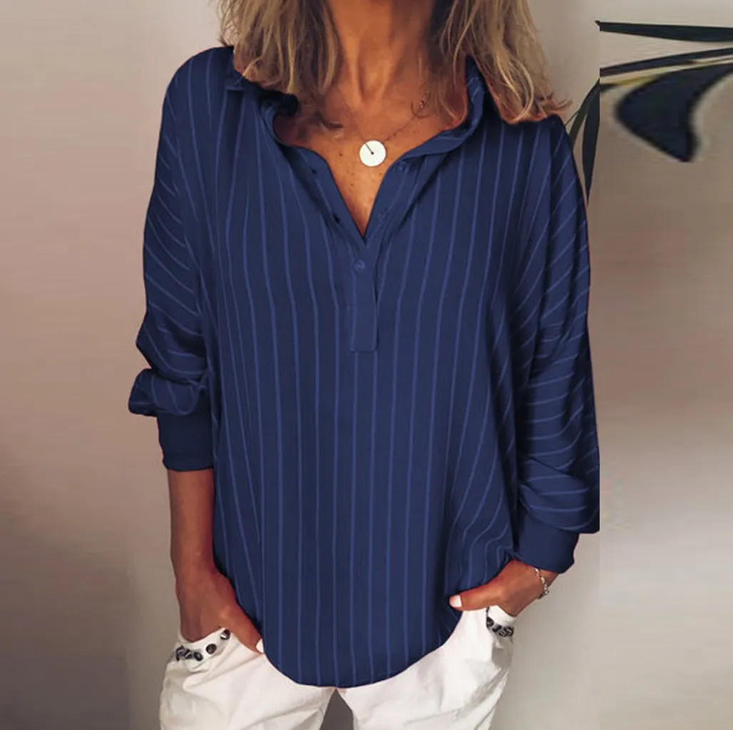 Fashion shirts Woman Loose Casual Striped Button Lapel Long Sleeve Shirt Top ladies summer casual plus size females Blouse#G8
Fashion shirts Woman Loose Casual Striped Button Lapel Long Sleeve Shirt Top ladies summer casual plus size females Blouse#G8