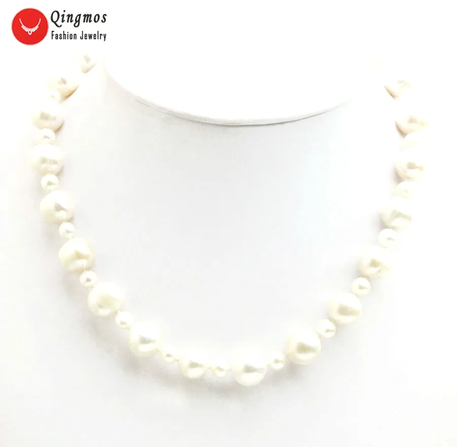 

Qingmos Natural Pearl Necklace for Women with 6-7mm & 11-12mm Round White Freshwater Pearl Chokers Necklace Jewelry 17" nec6510