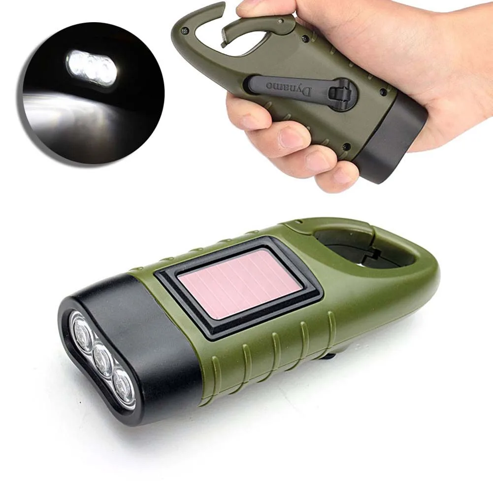 

Hand Cranking Solar Powered Rechargeable Emergency LED Flashlight Carabiner Clip Torch for Camping Climbing Hiking @8 JD WWO66