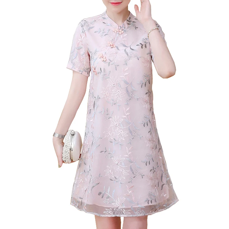 New Arrival Summer Women Organza Dress Qipao Style Plus Size Embroidery Flower Slim Vintage Dress Female Clothing Pink blue
New Arrival Summer Women Organza Dress Qipao Style Plus Size Embroidery Flower Slim Vintage Dress Female Clothing Pink blue