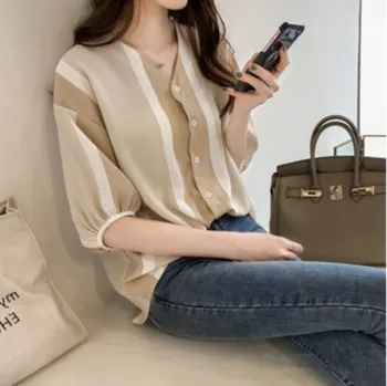 Striped Fashion V-neck Blouse Short Sleeve Shirts Women Sweet Striped Print Chiffon Blouse
Striped Fashion V-neck Blouse Short Sleeve Shirts Women Sweet Striped Print Chiffon Blouse