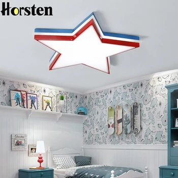 

Modern European Red Blue Star Babies Kids Children Room Bedroom Girls Boys Led Ceiling Lamp Light Fixtures Nursery Lighting 36W