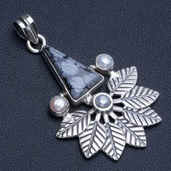 Natural Snowflake Obsidian and River Pearl Boho Style 925 Sterling Silver Pendant 2" R0840
Natural Snowflake Obsidian and River Pearl Boho Style 925 Sterling Silver Pendant 2" R0840