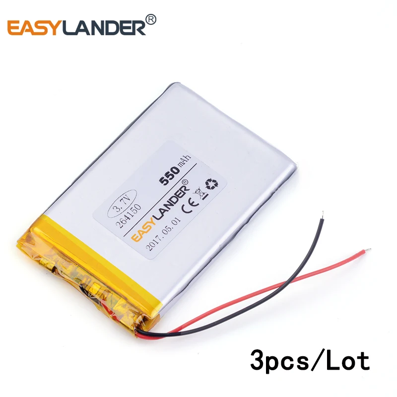 3pcs /Lot 3.7v lithium Li ion polymer rechargeable battery 264150 550mAh GPS DVR Toy MP4 MP5 | Электроника