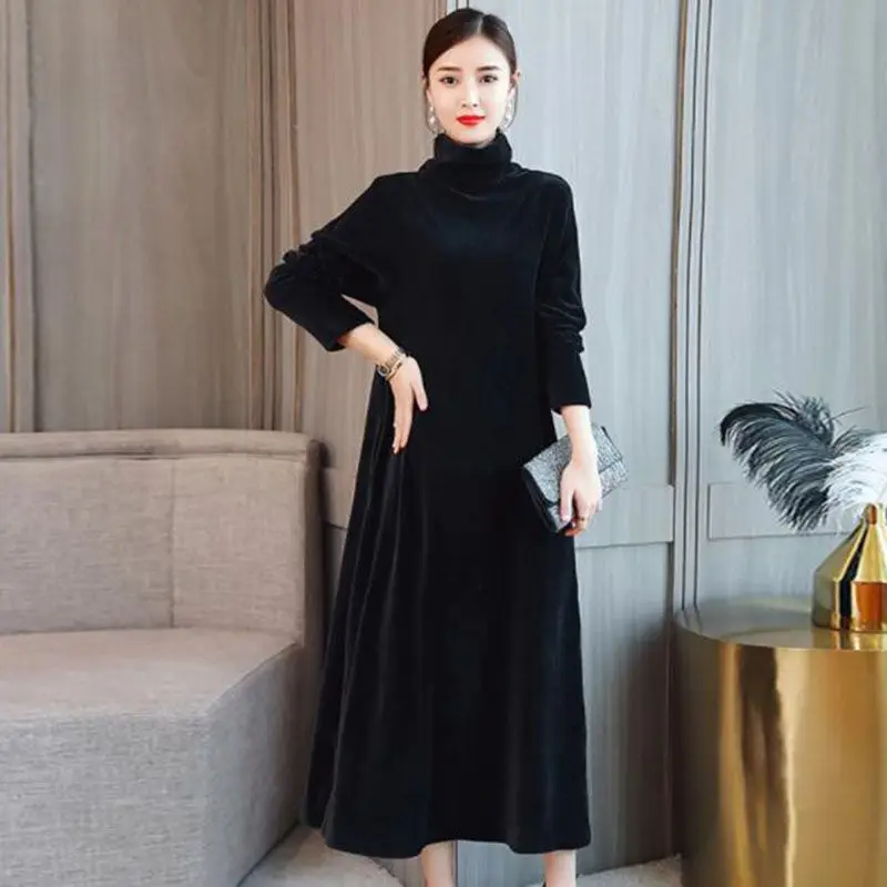 New 2019 Autumn Winter Gold Velvet Loose Dress Female Velours Vintage Turtlenck High Waist black Dress Plus Size M-3XL
New 2019 Autumn Winter Gold Velvet Loose Dress Female Velours Vintage Turtlenck High Waist black Dress Plus Size M-3XL