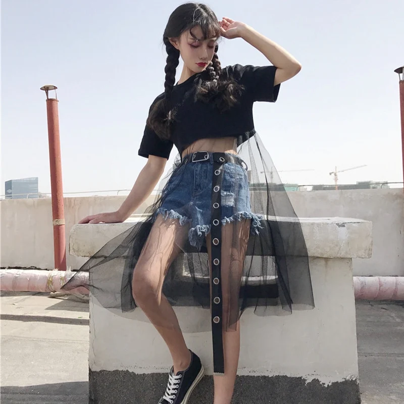 New fashion brand summer style Women's Clothing ulzzang Female personality Net yarn perspective patchwork long loose T-Shirts
New fashion brand summer style Women's Clothing ulzzang Female personality Net yarn perspective patchwork long loose T-Shirts