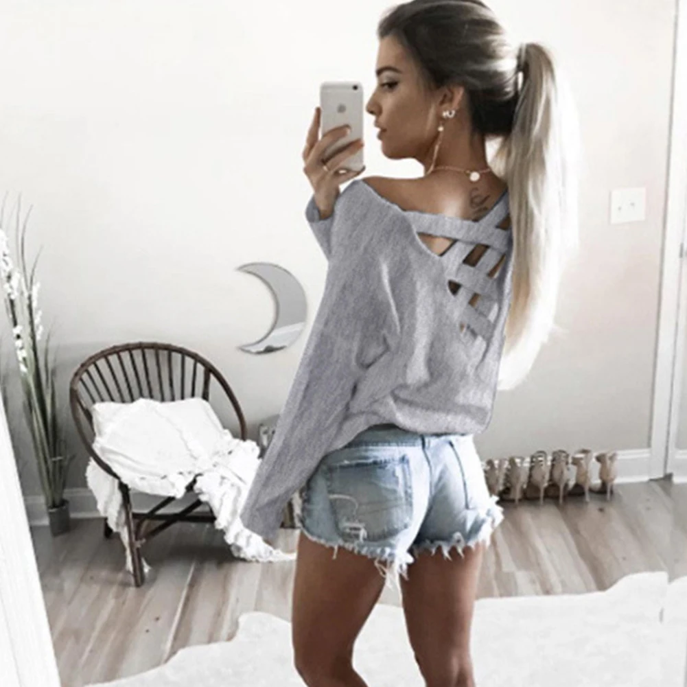 Womens Clothing Autumn 2018 Sexy Backless Cross Style Shirt Pullover Solid Cotton Tops For Ladies Autumn Causal Women Shirt
Womens Clothing Autumn 2018 Sexy Backless Cross Style Shirt Pullover Solid Cotton Tops For Ladies Autumn Causal Women Shirt