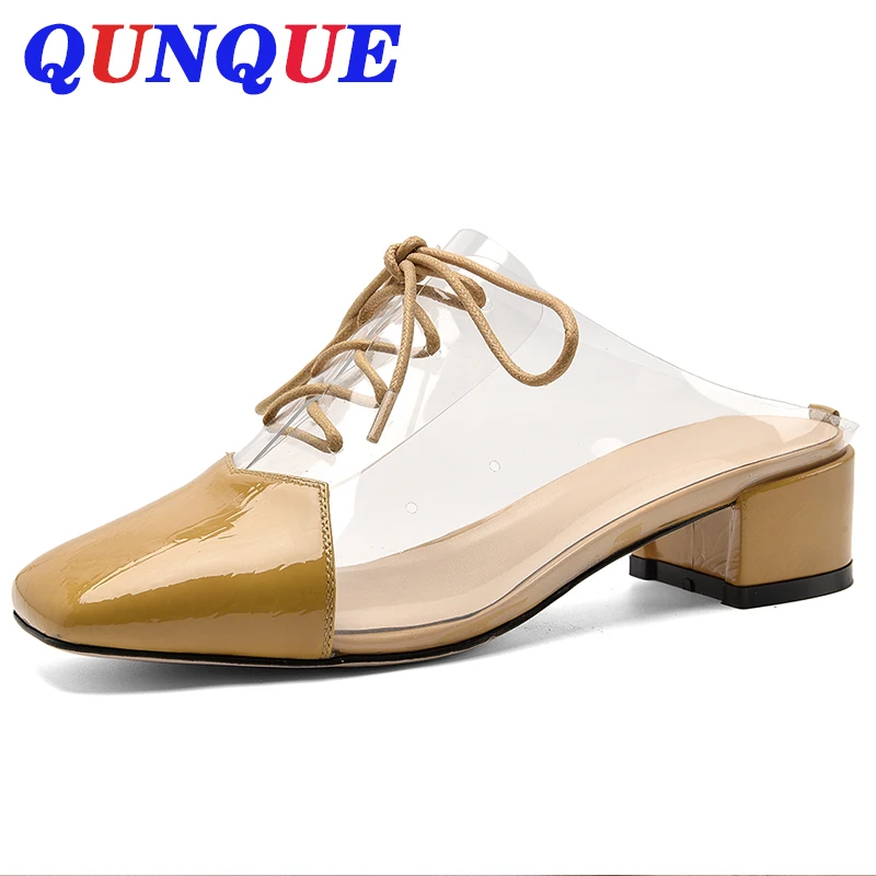 Chic Style 2019 New PVC Genuine Leather Fashion Women Slippers Chunky Heels Party women's Shoes Comfortable Outdoor Woman Shoes
Chic Style 2019 New PVC Genuine Leather Fashion Women Slippers Chunky Heels Party women's Shoes Comfortable Outdoor Woman Shoes