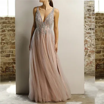 V Neck Back Long Prom Dresses Robe De Soiree Sexy Crystal Beading A-line Tulle Formal Evening Dress Party Gowns 2019
V Neck Back Long Prom Dresses Robe De Soiree Sexy Crystal Beading A-line Tulle Formal Evening Dress Party Gowns 2019
