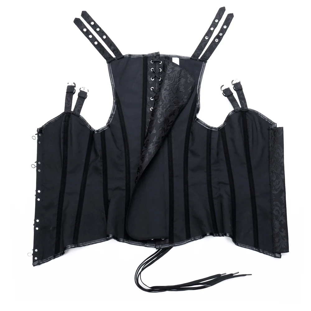 Women's Steampunk Gothic Fashion Faux Leather Buckle Shoulder Straps Tank Overbust Vest Corset Black Plus Size Women's Steampunk Gothic Fashion Faux Leather Buckle Shoulder Straps Tank Overbust Vest Corset Black Plus Size