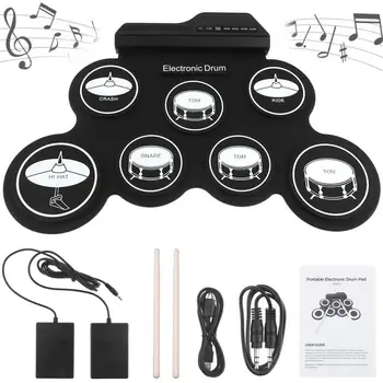 Portable Electronic Digital USB 7 Pads Roll up Drum Set Silicone Electric Drum Kit with Drumsticks and Sustain Pedal
Portable Electronic Digital USB 7 Pads Roll up Drum Set Silicone Electric Drum Kit with Drumsticks and Sustain Pedal