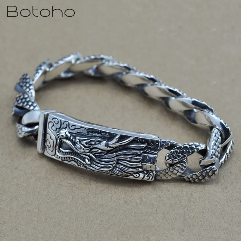 

925 Sterling Silver Dragon Head Bracelet for Men Male Link Chain Bangle Thai Silver Dragon Bracelets Jewelry Father's Day Gifts