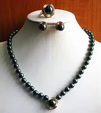 fine Lovely Wonderful Charming Noble Women'S Black Pearl Necklace Earring Ring(6 7/8/9) Set gem women's jewelry s
