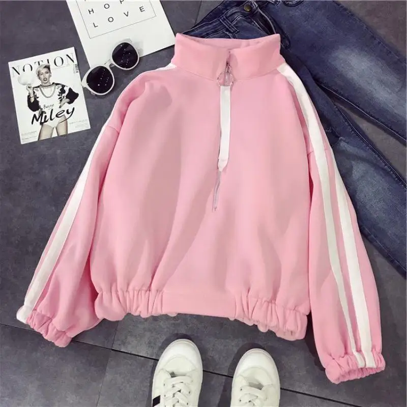 2018 Autumn Loose Stand Collar Thicken Plus Velvet Zip Hoodie Women Harajuku Bf Short Paragraph Striped Harajuku Sweatshirt Tops
2018 Autumn Loose Stand Collar Thicken Plus Velvet Zip Hoodie Women Harajuku Bf Short Paragraph Striped Harajuku Sweatshirt Tops
