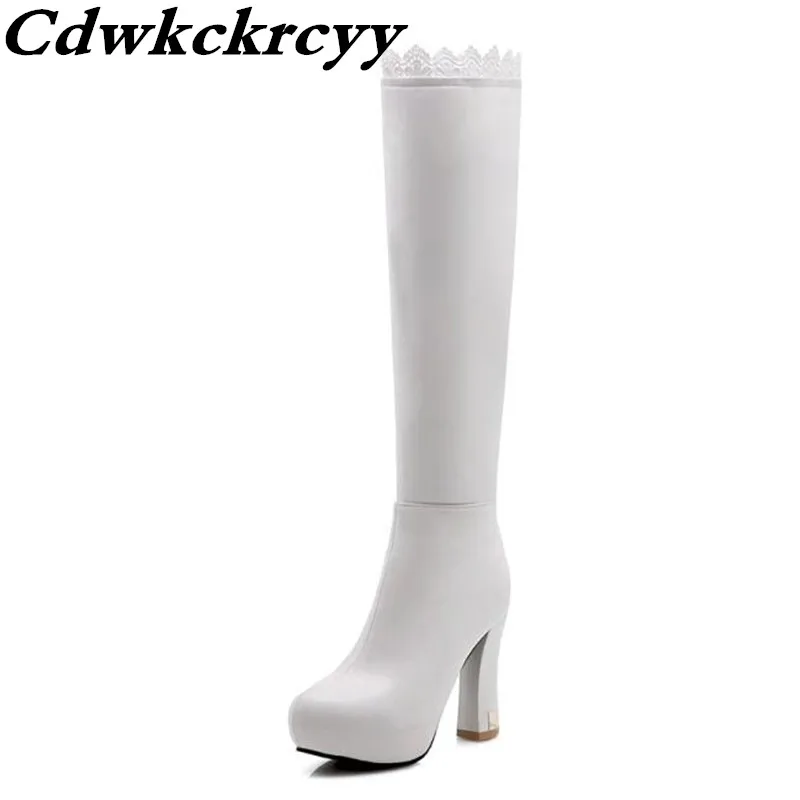 

Promotional products winter New pattern Round head High-heeled Lateral chain white High cylinder Women Boots plus size 34-43