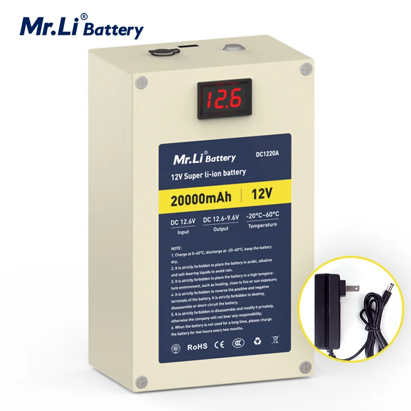 Mr. Li Best 12V 20Ah Lithium Ion Portable Battery With USB Interface 18650 Rechargeable Batteries Pack And DC 12.6V 2A Charger
Mr. Li Best 12V 20Ah Lithium Ion Portable Battery With USB Interface 18650 Rechargeable Batteries Pack And DC 12.6V 2A Charger