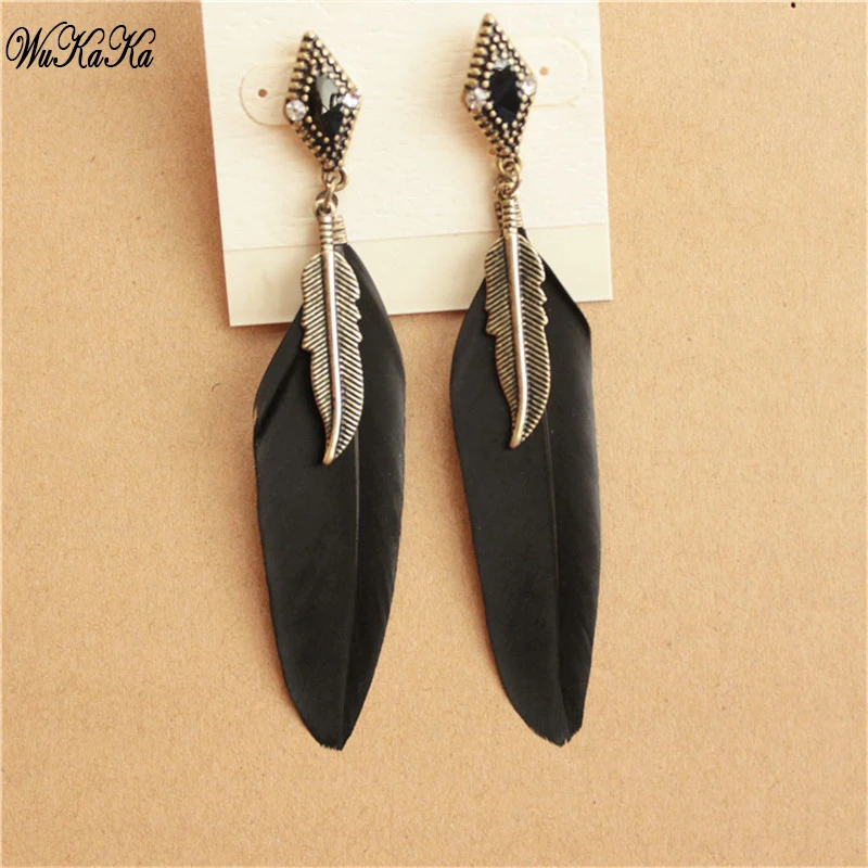 Wukaka Fashion Black Vintage Gold Leaves blue Feather Earrings Drop Long Earrings Female Women Girl charm jewelry
Wukaka Fashion Black Vintage Gold Leaves blue Feather Earrings Drop Long Earrings Female Women Girl charm jewelry