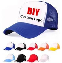 Aceitar 1 peça diy oem logotipo personalizado 100% poliéster boné de beisebol das mulheres dos homens malha snapback impressão logotipo chapéu do camionista(China)