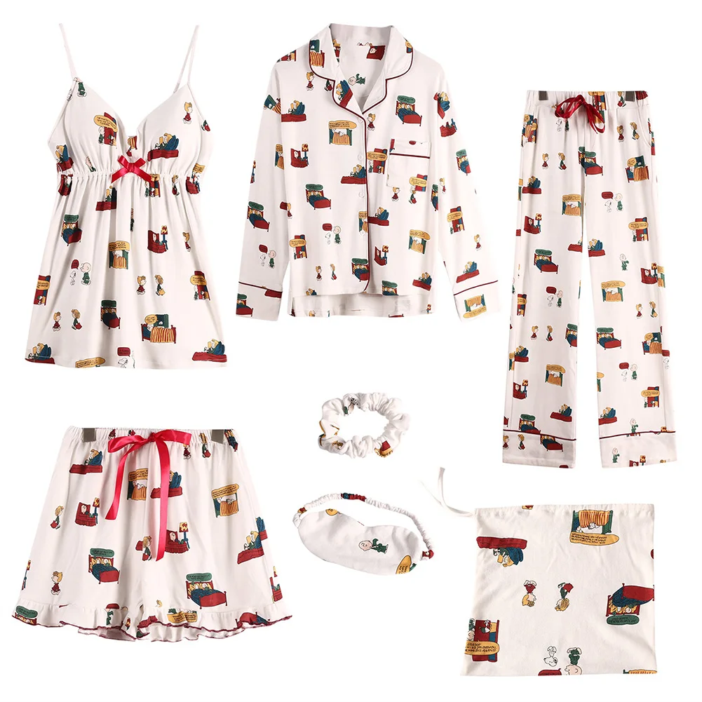 Snoopy 7-Piece Set Bow Tie Lapel Neck Sleepwear Long Section Printed Shorts Eye Mask Comfort Pajamas Домашняя Одежда
Snoopy 7-Piece Set Bow Tie Lapel Neck Sleepwear Long Section Printed Shorts Eye Mask Comfort Pajamas Домашняя Одежда