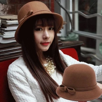 Bow bowler hat female Korean imitation wool winter autumn basin cap, fisherman hat Vintage felt hat
Bow bowler hat female Korean imitation wool winter autumn basin cap, fisherman hat Vintage felt hat