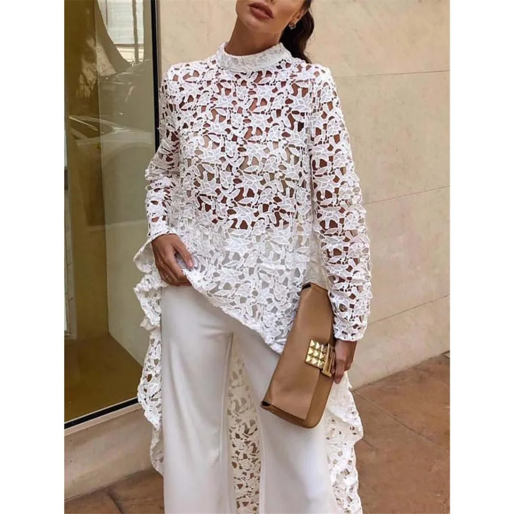 2019 spring new hollow out lace blouse Women long sleeve shirt outwear blouse female ladies loose asymmetric white long shirt
2019 spring new hollow out lace blouse Women long sleeve shirt outwear blouse female ladies loose asymmetric white long shirt