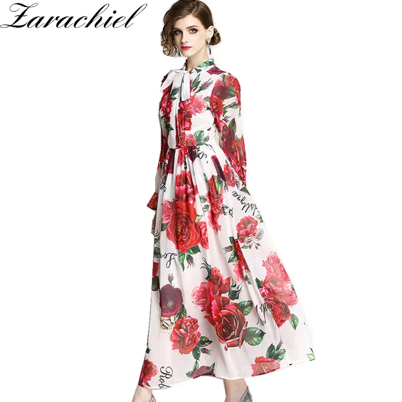 Lady Chiffon Dress 2019 Summer Runway Maxi Dresses Plus Size Women's Long Flare Sleeve Elegant Bow Rose Floral Print Long Dress
Lady Chiffon Dress 2019 Summer Runway Maxi Dresses Plus Size Women's Long Flare Sleeve Elegant Bow Rose Floral Print Long Dress
