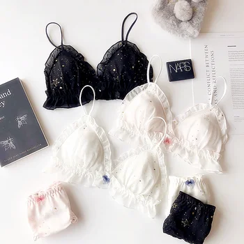 Wriufred Women Ruffles Bra Wire Free Plus Size Lingerie Set Bronzing Star Chiffon Bralette Underwear Sets Comfortable Sweet Bras
Wriufred Women Ruffles Bra Wire Free Plus Size Lingerie Set Bronzing Star Chiffon Bralette Underwear Sets Comfortable Sweet Bras