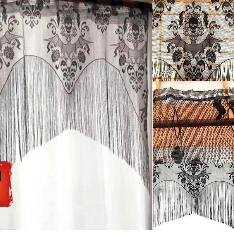 1 Pc Polyester Fibre Black Halloween Curtain Skull Bat Web Curtain Topper Shawl Halloween Haunted House Tassel Party Supplies
1 Pc Polyester Fibre Black Halloween Curtain Skull Bat Web Curtain Topper Shawl Halloween Haunted House Tassel Party Supplies