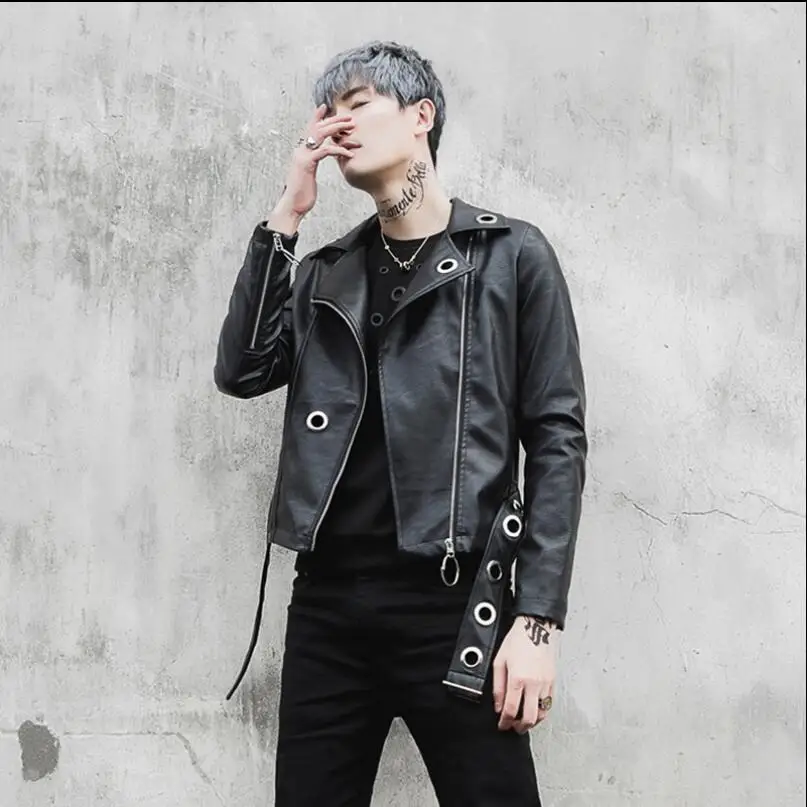 M-XXL 2019 New Men Tide iron ring decoration jacket short motorcycle PU leather jacket hairstylist Korean jacket singer costumes
M-XXL 2019 New Men Tide iron ring decoration jacket short motorcycle PU leather jacket hairstylist Korean jacket singer costumes