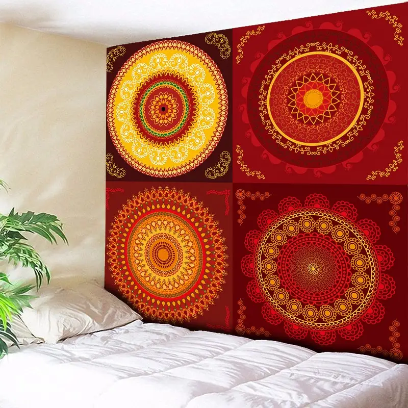 

Red Peacock Mandala Tapestry Home Decor Wall Tapestries Hanging Indian Beach Throw Blanket Rectangle Boho Wall Carpet 150x200cm
