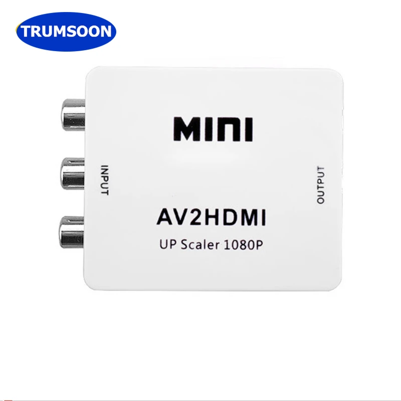 Trumsoon AV RCA to HDMI 720/1080p UP Scaler AV2HDMI Converter CVBS L/R Video Adapter for TV-box PS3 PC Projector
Trumsoon AV RCA to HDMI 720/1080p UP Scaler AV2HDMI Converter CVBS L/R Video Adapter for TV-box PS3 PC Projector