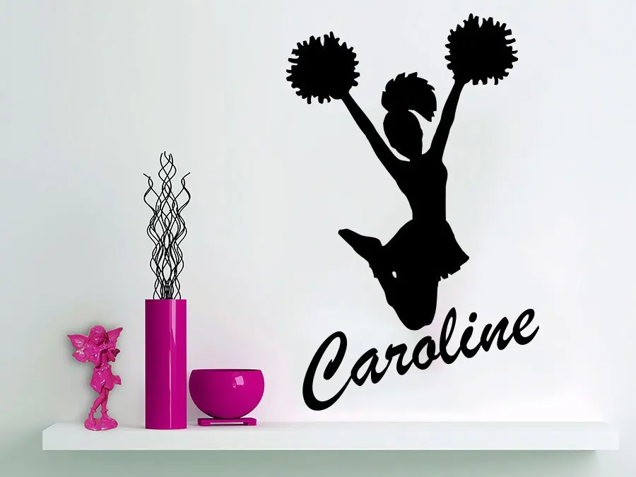 Removable Personalized Girl Name Cheerleader Sticker Dance Custom name Kidsa baby Art Home Decor Sticker DIY Wall Decal NY-343