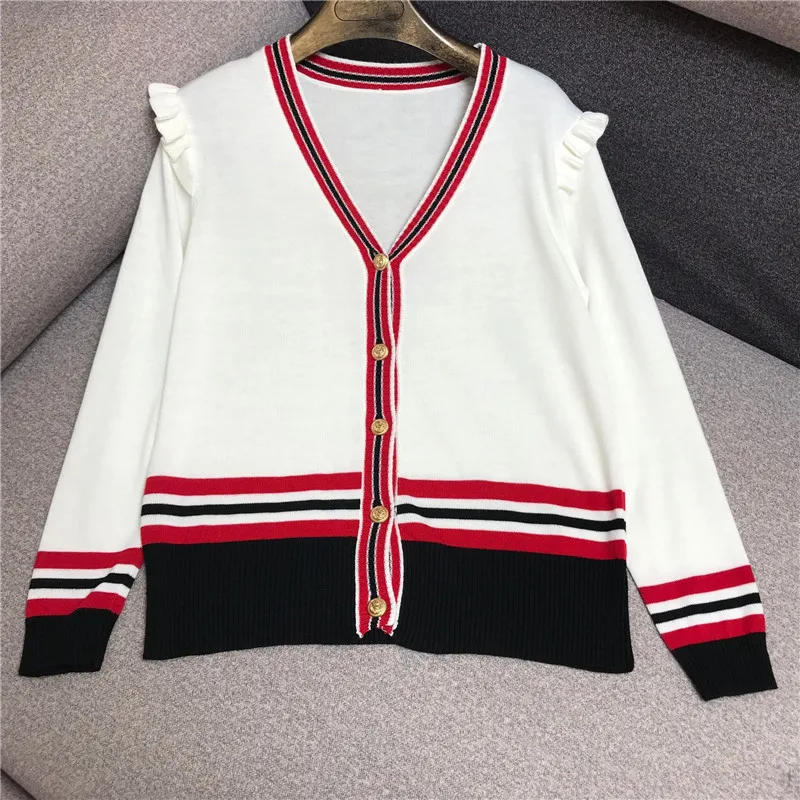 Luxury Designer Brand Knitted Cardigans for Women V Neck Vintage Contrast Color Ruffles Knitted Sweater
Luxury Designer Brand Knitted Cardigans for Women V Neck Vintage Contrast Color Ruffles Knitted Sweater